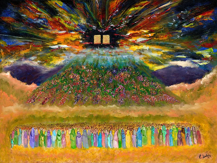 Rivka Lemberg original painting of har sinai matan Torah